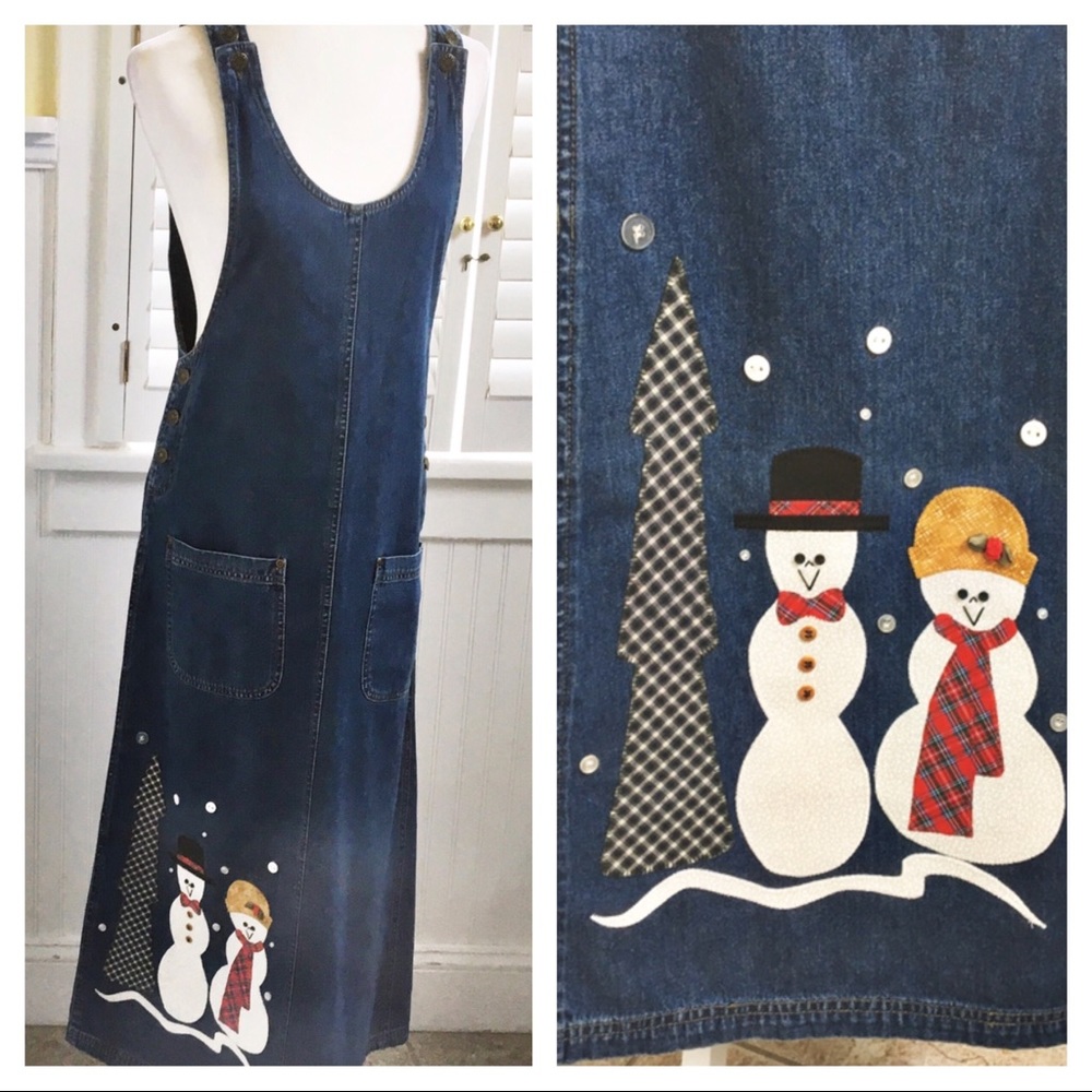 Haik’s Vintage Snowman Denim Sleeveless Midi/Maxi Dress Women’s Small